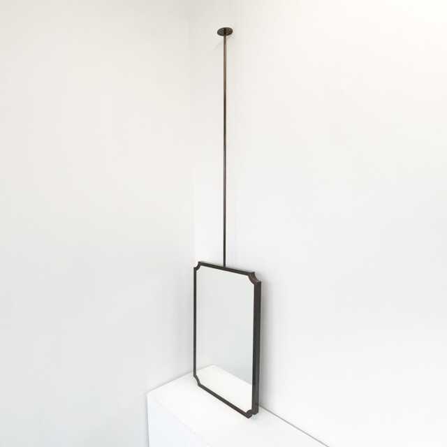 Ceiling Suspended Vintage N.8 Scalloped Mirror With Bronze Patina Full Frame - image 1