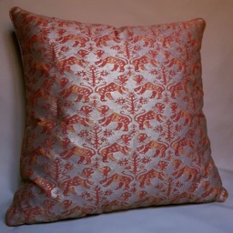 Fortuny Fabric Throw Pillow Cushion Cover in Bittersweet & Silvery Gold Richelieu Pattern - Made Italy - thumbnail 2