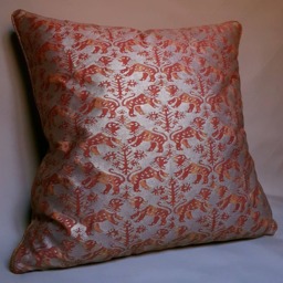 Fortuny Fabric Throw Pillow Cushion Cover in Bittersweet & Silvery Gold Richelieu Pattern - Made Italy - thumbnail 4