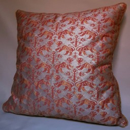 Fortuny Fabric Throw Pillow Cushion Cover in Bittersweet & Silvery Gold Richelieu Pattern - Made Italy - thumbnail 3