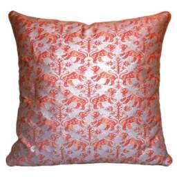 Fortuny Fabric Throw Pillow Cushion Cover in Bittersweet & Silvery Gold Richelieu Pattern - Made Italy