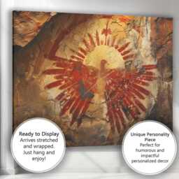 Prehistoric Cave Art Sun Bird Tribal Rock Painting Canvas Wall Print Decor Picture Ready To Hang - thumbnail 3