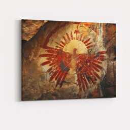 Prehistoric Cave Art Sun Bird Tribal Rock Painting Canvas Wall Print Decor Picture Ready To Hang - thumbnail 4