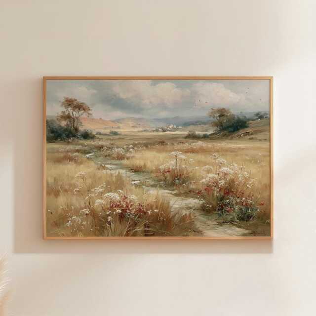 Wildflower Meadow Poster, Country Landscape Print, Paper Wall Art - image 1