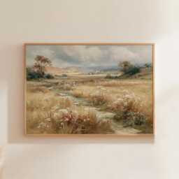 Wildflower Meadow Poster, Country Landscape Print, Paper Wall Art - thumbnail 1