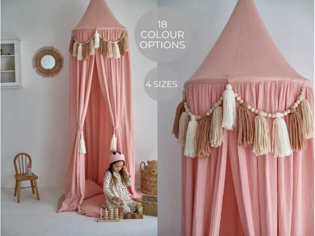 Kid's Bed Canopy, Bed Canopy For Girls, Canopy Kids, Hanging Reading Nook Tent, Muslin - image 1