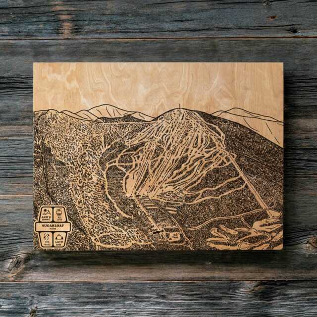 Sugarloaf Maine Ski Trail Map - Engraved Wood Wall Art, Winter Sport Cabin Decor, Snowboard Mountain Poster, Personalized Family Gift - image 1