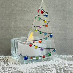 Fused Glass Christmas Tree Tea Light Holder Multicolor Ornament - thumbnail 3