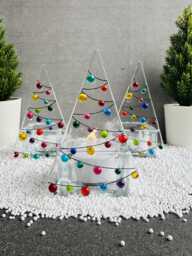 Fused Glass Christmas Tree Tea Light Holder Multicolor Ornament - thumbnail 1