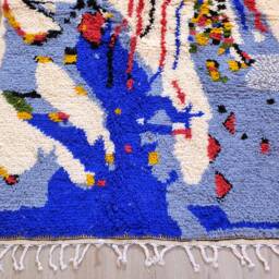 Blue Colorful Moroccan Area Rug - Handmade Wool Berber Style, Perfect Retirement Gift For Women , Style - thumbnail 2