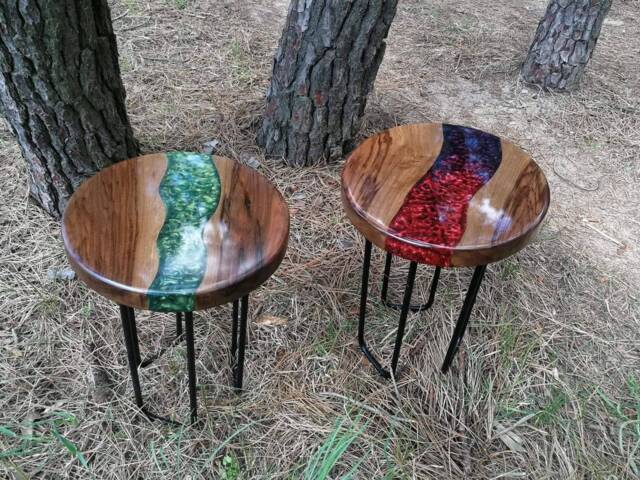 River Tables, Wood Coffee Resin Tables Wood, Epoxy Round End Outdoor Patio Furniture, Steel - image 1