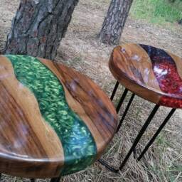 River Tables, Wood Coffee Resin Tables Wood, Epoxy Round End Outdoor Patio Furniture, Steel - thumbnail 4