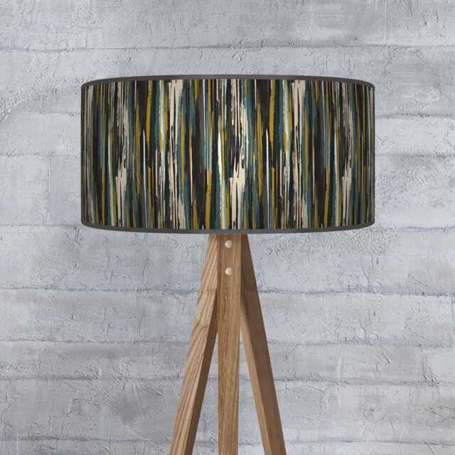 Handmade Abstract Stripe Drum Lampshade Mustard, Teal & Grey - image 1
