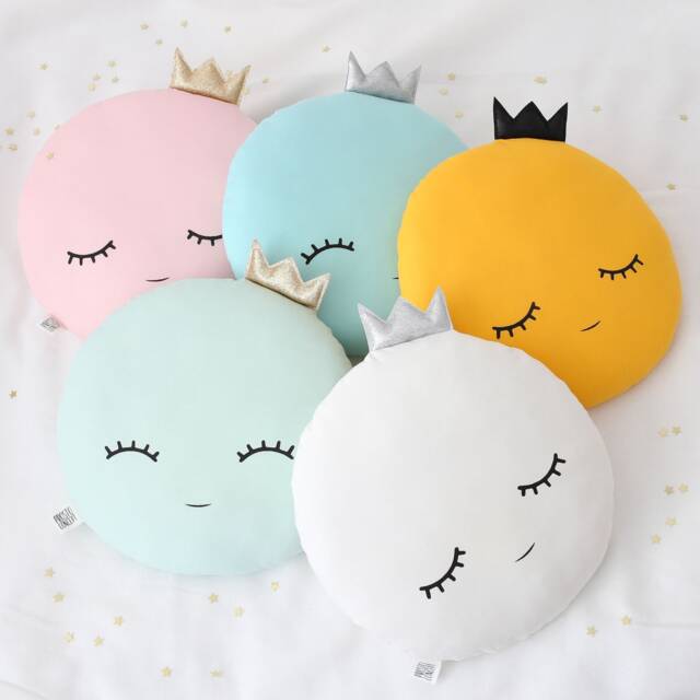 Full Moon Cushion With Glitter Crown For Nursery Decor, Baby Shower Gift Idea Dreamy Pillow Girl Crib Kids Bed Boy Teepee Sky Gender Neutral - image 1