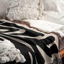 Black & Blue Matisse Style Mcm Flower Woven Cotton Throw Blankets - thumbnail 2