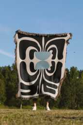 Black & Blue Matisse Style Mcm Flower Woven Cotton Throw Blankets - thumbnail 1