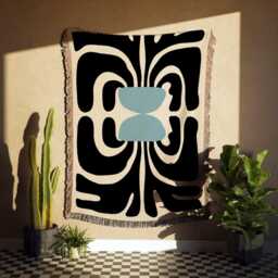 Black & Blue Matisse Style Mcm Flower Woven Cotton Throw Blankets - thumbnail 3