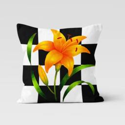 Yellow Checkered Flower Cushion Cover/Red Pillow Case/Lilac Throw Top/Housewarming Gift Black White Case - thumbnail 4