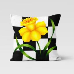 Yellow Checkered Flower Cushion Cover/Red Pillow Case/Lilac Throw Top/Housewarming Gift Black White Case - thumbnail 2