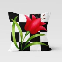 Yellow Checkered Flower Cushion Cover/Red Pillow Case/Lilac Throw Top/Housewarming Gift Black White Case - thumbnail 3