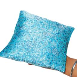 Blue Brocade Silk Accent Pillow Cover - Throw Pin Cushion Ring Decorative Handmade Pure - 8 - thumbnail 3