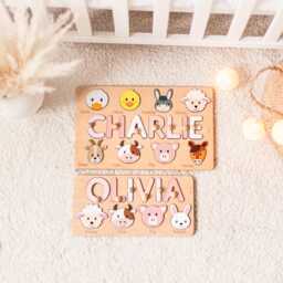 Best Christmas Gifts For Toddlers Name Puzzle With Animals First Birthday Gift Custom Baby Shower Personalized Wooden Kids Toys - thumbnail 3