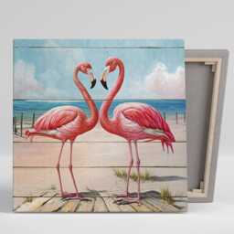 Flamingo Art, Canvas Or Poster, Whimsical Coastal Decor, Living Room Bedroom Bathroom Outdoor Wall Tropical Love Birds Pink Blue White - thumbnail 1
