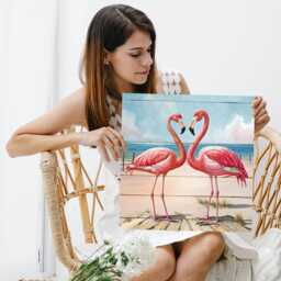 Flamingo Art, Canvas Or Poster, Whimsical Coastal Decor, Living Room Bedroom Bathroom Outdoor Wall Tropical Love Birds Pink Blue White - thumbnail 3