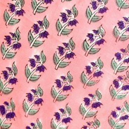 Block Print Flower Pillow Pink Peach Cotton Voile, Farmhouse Decor - thumbnail 3