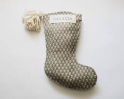 Neutral Christmas Stocking, Grey Linen Stockings, Indian Block Print Stockings For Fireplace Decor, Modern Farmhouse Holiday D??cor