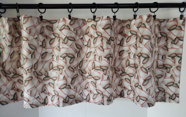 Baseball Fabric Valance Red Stitching On White Cotton - image 1