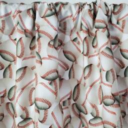 Baseball Fabric Valance Red Stitching On White Cotton - thumbnail 4