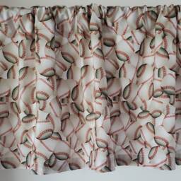 Baseball Fabric Valance Red Stitching On White Cotton - thumbnail 2