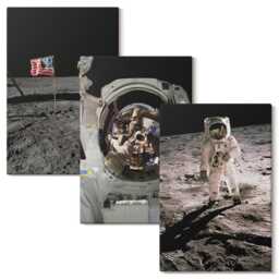 Canvas Wall Art Set Of 3 - Astronauts Landing On The Moon Photos, Black Art, Space & Astrology Decor - thumbnail 1