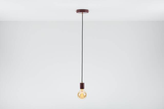Bjorn Single Ceiling Pendant Lamp Burgundy Textile Cable Raw Brass - image 1