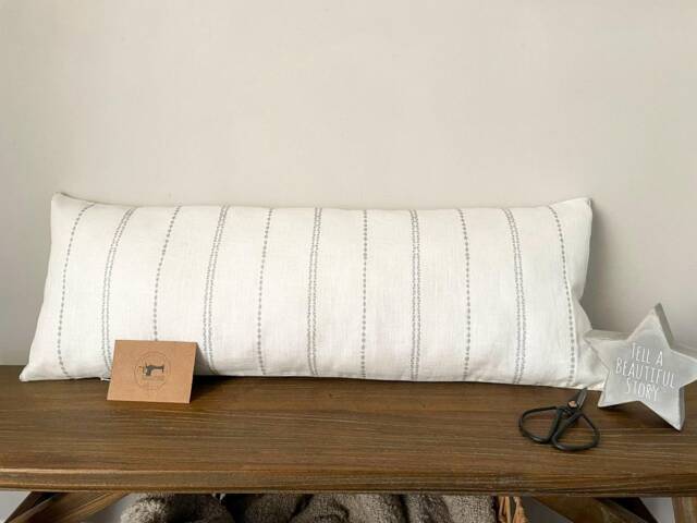 Amara - Ash Grey Pattern Lumbar Linen Modern Farmhouse Cushion Covers - image 1