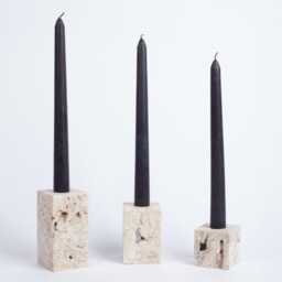 Travertine & Onyx Candlestick Holder, Chunky Marble Rectangle Stone Candle - thumbnail 4