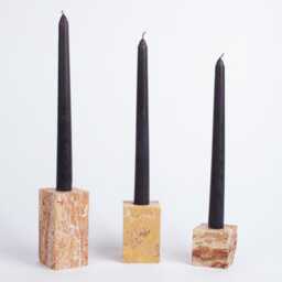 Travertine & Onyx Candlestick Holder, Chunky Marble Rectangle Stone Candle - thumbnail 3