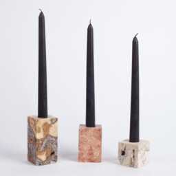 Travertine & Onyx Candlestick Holder, Chunky Marble Rectangle Stone Candle