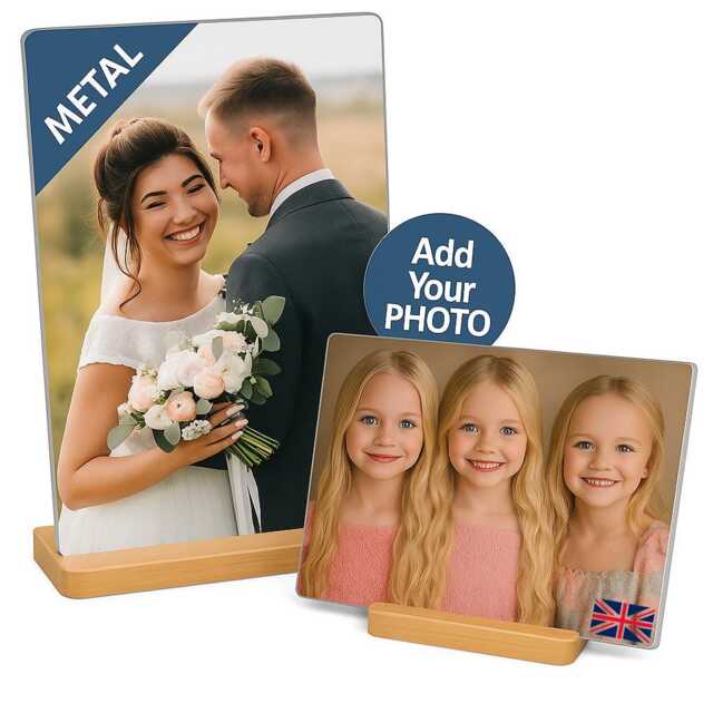 Personalised Custom Metal Photo Print With Your Picture Image Logo Text Design Own - Customised Frame Bamboo Base Art Gift A4 A5 - image 1