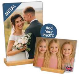 Personalised Custom Metal Photo Print With Your Picture Image Logo Text Design Own - Customised Frame Bamboo Base Art Gift A4 A5 - thumbnail 1