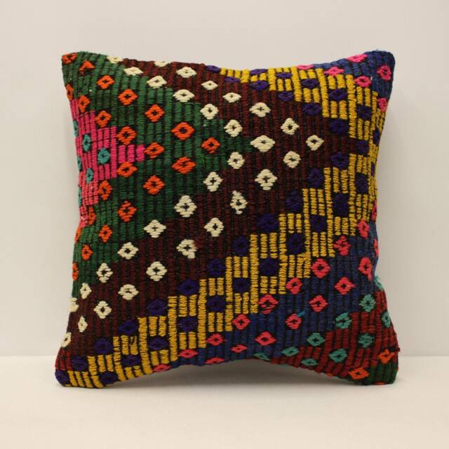 Vintage Turkish Kilim Pillow Cover, Bohemian Cushion - 18x18 Inches - image 1