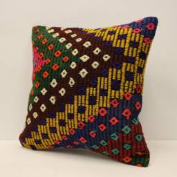 Vintage Turkish Kilim Pillow Cover, Bohemian Cushion - 18x18 Inches - thumbnail 3