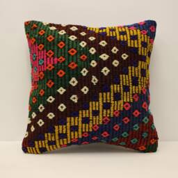 Vintage Turkish Kilim Pillow Cover, Bohemian Cushion - 18x18 Inches - thumbnail 1
