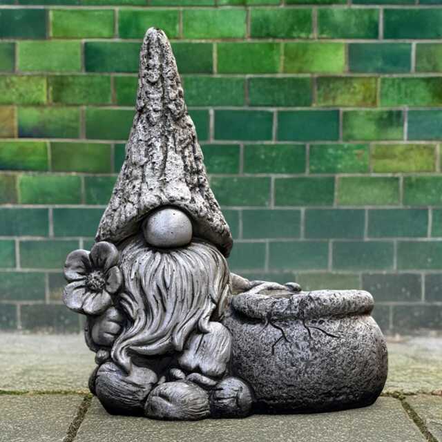 Stone Gnome With Flower Pot Statue Concrete Planter Sculpture Whimsical Outdoor Figurine Handcrafted Garden Elf Ornament Front Door Art Gift - image 1