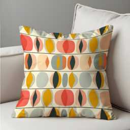 Retro Oval Pattern Cushion Cover, Mid Century Modern Throw Pillow Cover in Warm Tones, Abstract Living Room Decor - thumbnail 3