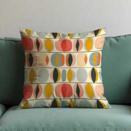 Retro Oval Pattern Cushion Cover, Mid Century Modern Throw Pillow Cover in Warm Tones, Abstract Living Room Decor - thumbnail 4