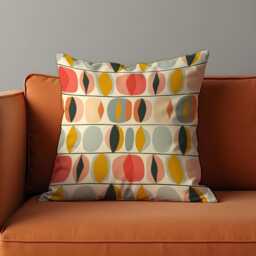 Retro Oval Pattern Cushion Cover, Mid Century Modern Throw Pillow Cover in Warm Tones, Abstract Living Room Decor