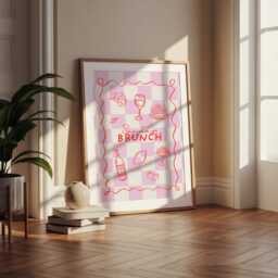 Pink Sunday Brunch Print - Trendy Foodie Wall Art - thumbnail 3