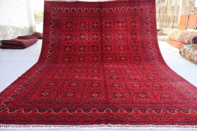 8x11 Red Bukhara Rug, Luxury Afghan Hand Knotted Organic Dyes Wool Home Decor Turkmen Tribal Oriental Bedroom Rug - image 1